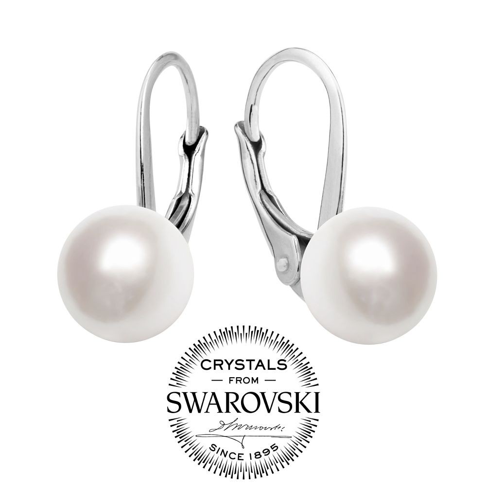 Obrázok Strieborné náušnice s bielou perlou Swarovski Elements VSW018E