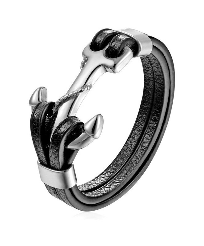 Kožený náramok s kotvou Black-Silver PG528 Kožený náramok s kotvou Black-Silver PG528
