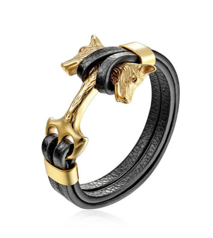 Kožený náramok Viking Vlci gold Kožený náramok Viking Vlci gold